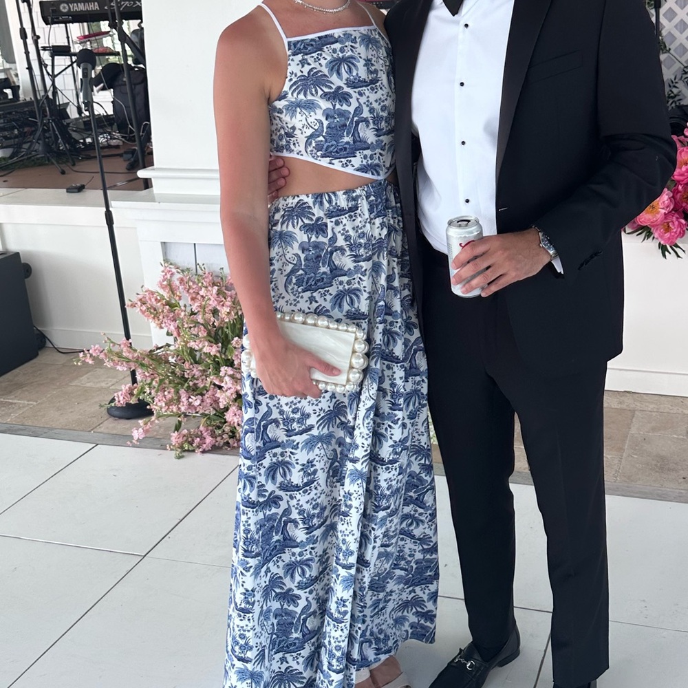 Staud Myla Blue and White Floral Maxi Dress
